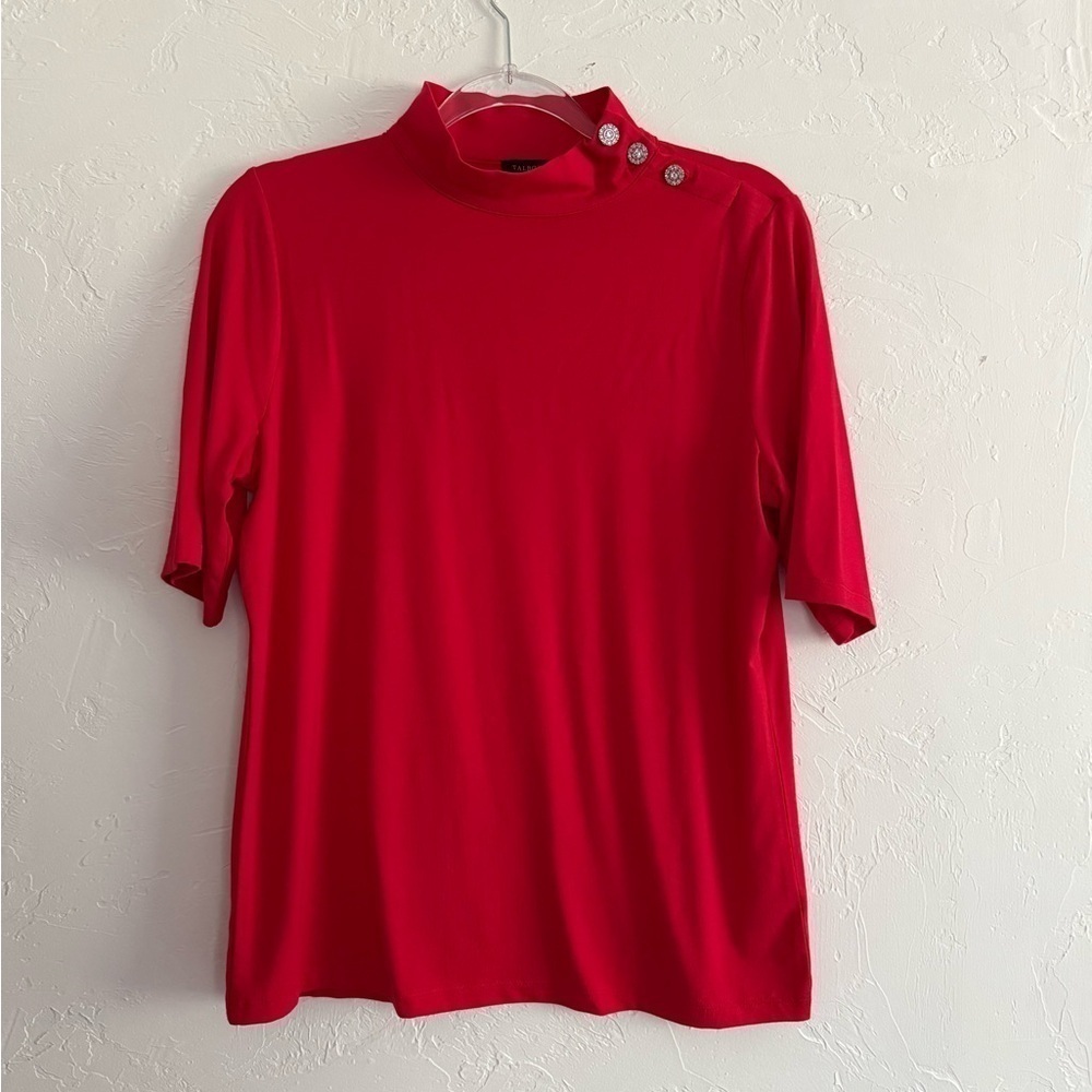 Talbots Red Mock Neck Button Shoulder Top Medium